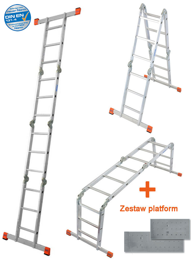 KRAUSE MultiMatic uniwersalna drabina aluminiowa przegubowa z platformą 4x3 szczeble